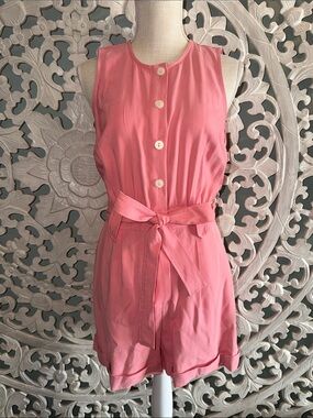 Nine West Coral Pink Sleeveless Belted Romper